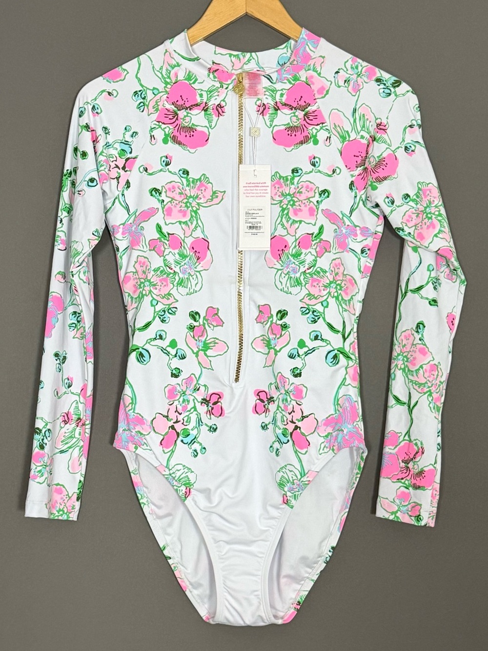 Lilly Pulitzer Randee Rashguard One Piece Swimsuit UPF 50+ Floral White 8 M NEW - Picture 2 of 12